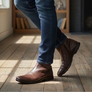 Spazio Uomo Brown Leather Side-Zip Ankle Boots Men’s EU 46 Soft Leather Vintage‎